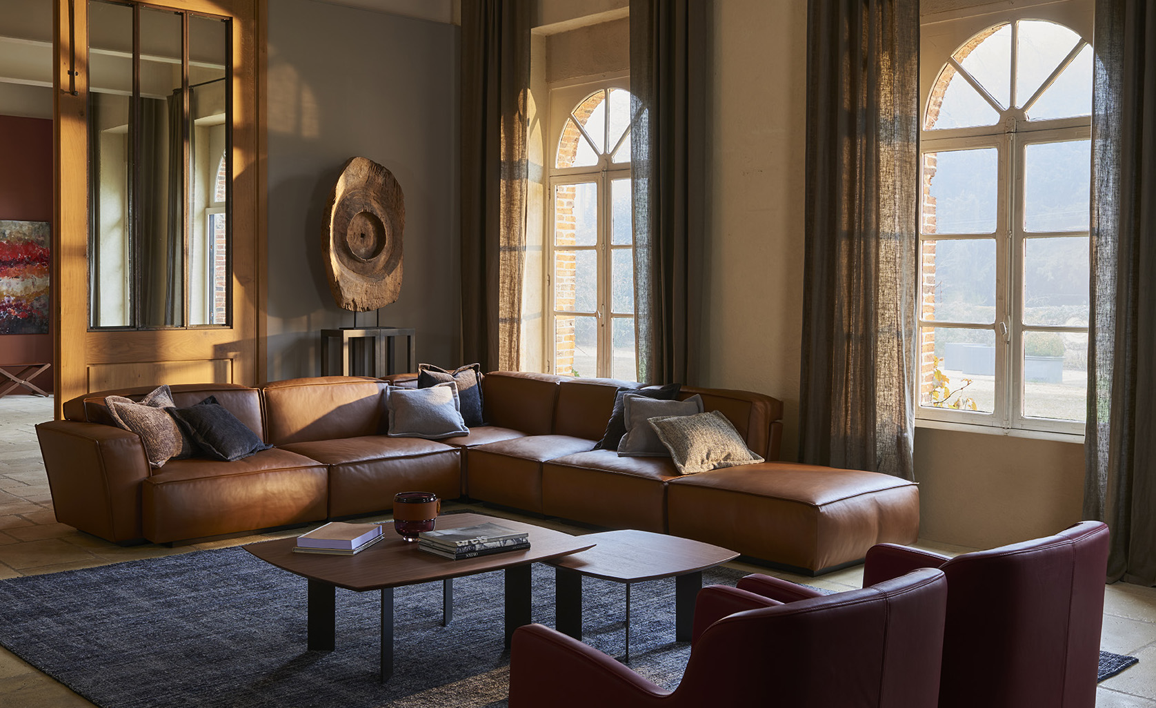 Grand canapé modulable cuir pleine fleur camel | collection Auguste